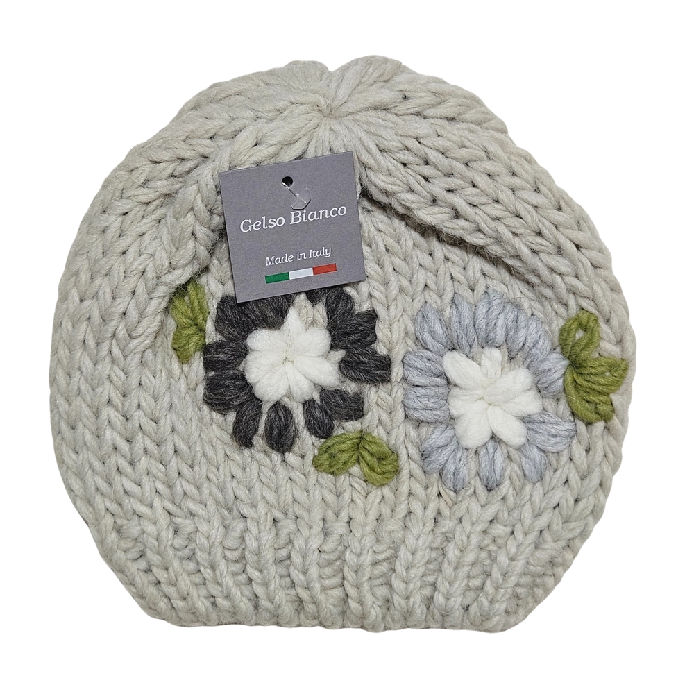 Gelso Bianco Hat Beanie Wool & Alpaca Blend Floral Knit Cottagecore Grannycore